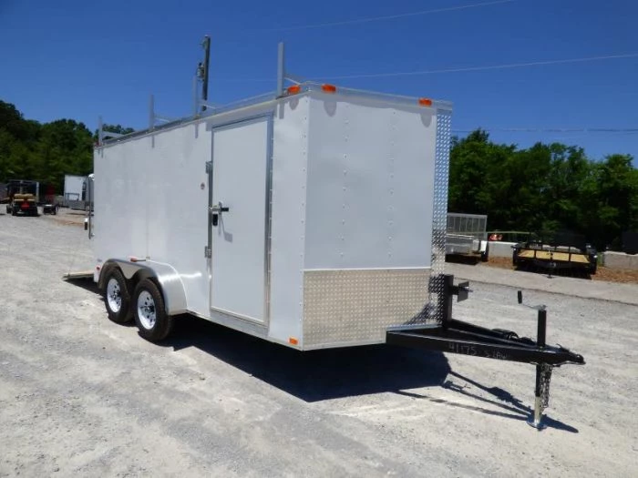SLE Enclosed Trailers 7x14 Enclosed Trailer White V-Nose Ladder Racks (2) 3500lb Axles Storage