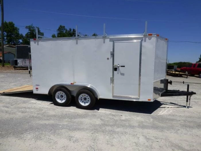 SLE Enclosed Trailers 7x14 Enclosed Trailer White V-Nose Ladder Racks (2) 3500lb Axles Storage - Image 6