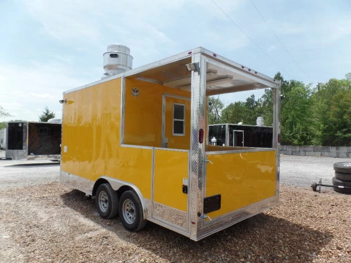 SLE Concessions 8.5' X 16' Yellow Concession Food Catering Event Trailer - Image 2