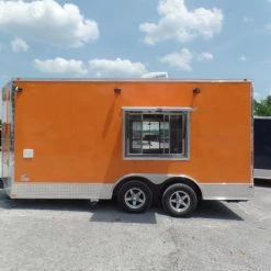 SLE Concessions 8.5' X 16' Orange Concession Food Trailer With Appliances