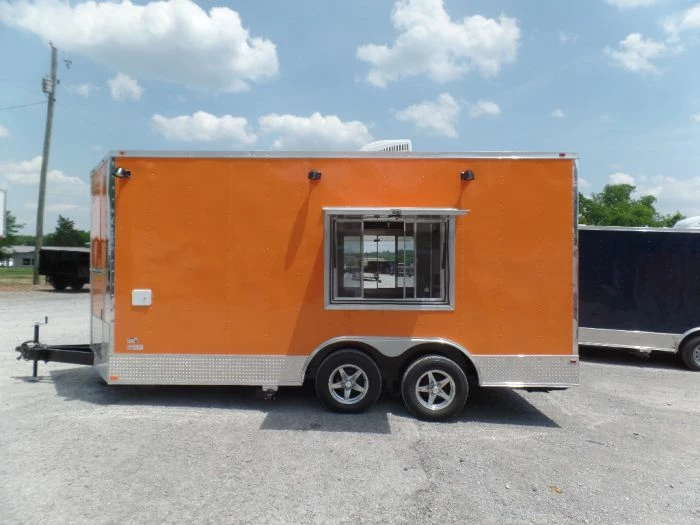 SLE Concessions 8.5' X 16' Orange Concession Food Trailer With Appliances
