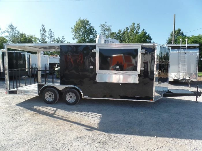 SLE Concessions 8.5' X 20' Black Porch Style Concession Food Trailer