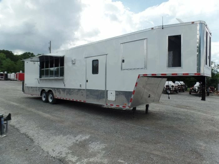 SLE Concessions 8.5' X 40' White Goose-neck Concession Food Trailer - Image 4
