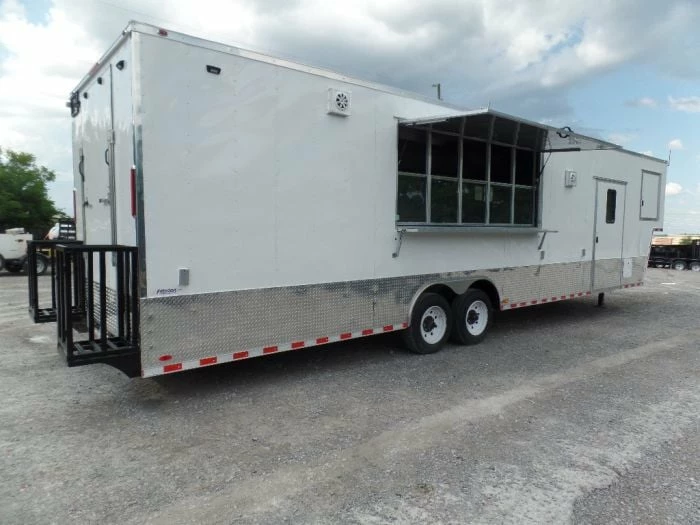 SLE Concessions 8.5' X 40' White Goose-neck Concession Food Trailer