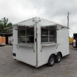 SLE Concessions 8.5' X 14' White Extended Main Frame Concession Food Trailer