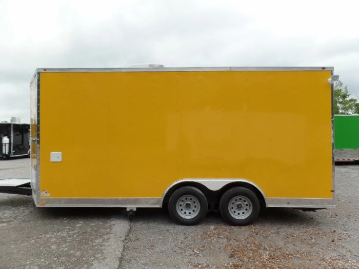 SLE Concessions 8.5' X 17' Yellow Concession Food Trailer - Image 4