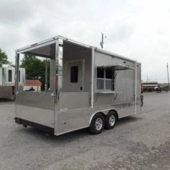 SLE Concessions 8.5' X 18' Arizona Beige Porch Style Concession Food Trailer