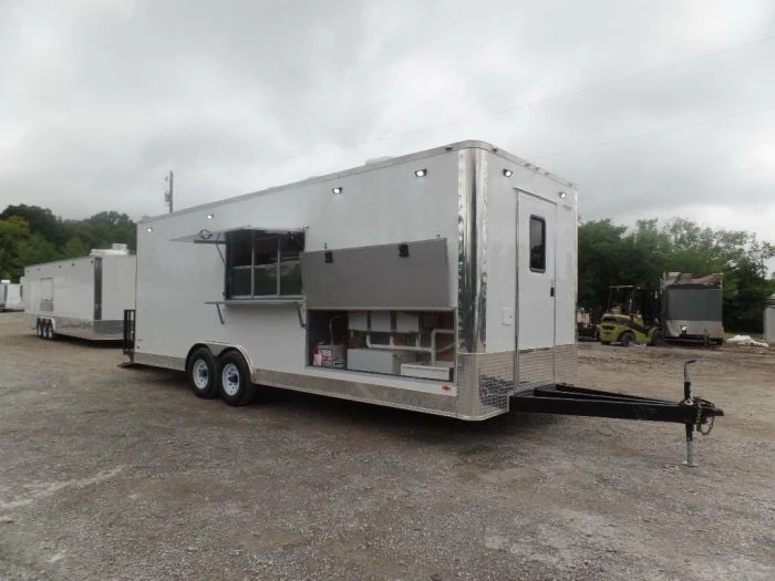 SLE Concessions 8.5' X 2' White Flat Front Food Catering Concession Trailer - Image 3