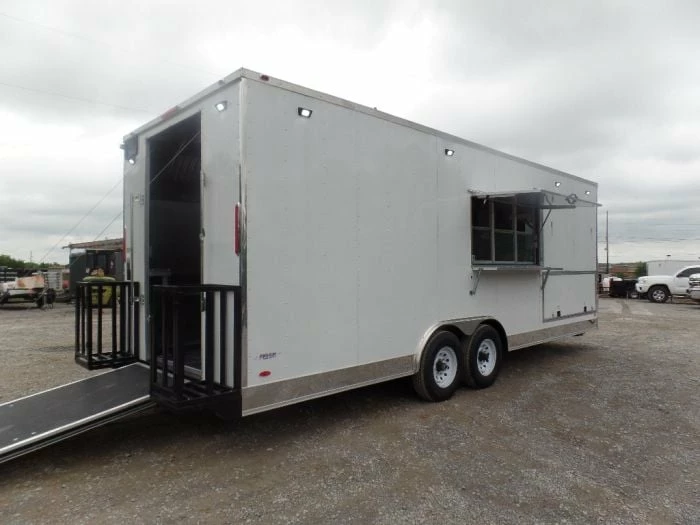 SLE Concessions 8.5' X 2' White Flat Front Food Catering Concession Trailer