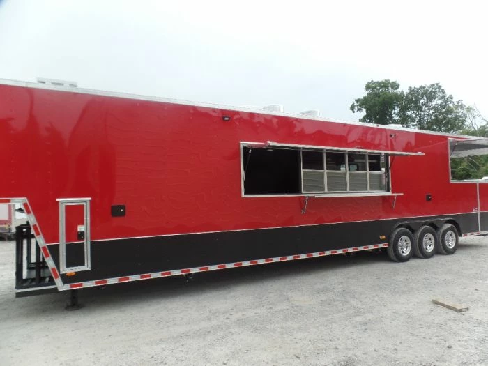 SLE Concessions 8.5' X 45' Red Gooseneck Concession Food Trailer - Image 6
