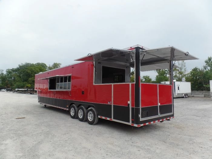 SLE Concessions 8.5' X 45' Red Gooseneck Concession Food Trailer