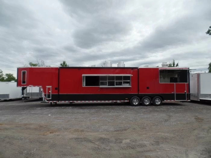 SLE Concessions 8.5' X 45' Red Gooseneck Concession Food Trailer With Appliances