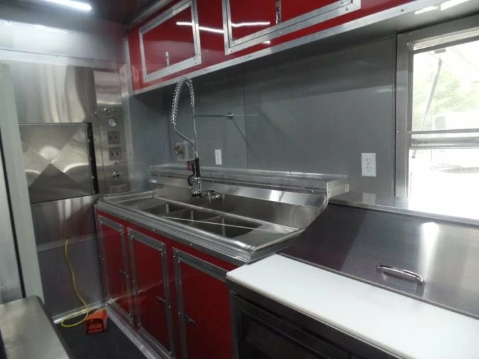 SLE Concessions 8.5' X 45' Red Gooseneck Concession Food Trailer With Appliances - Image 4