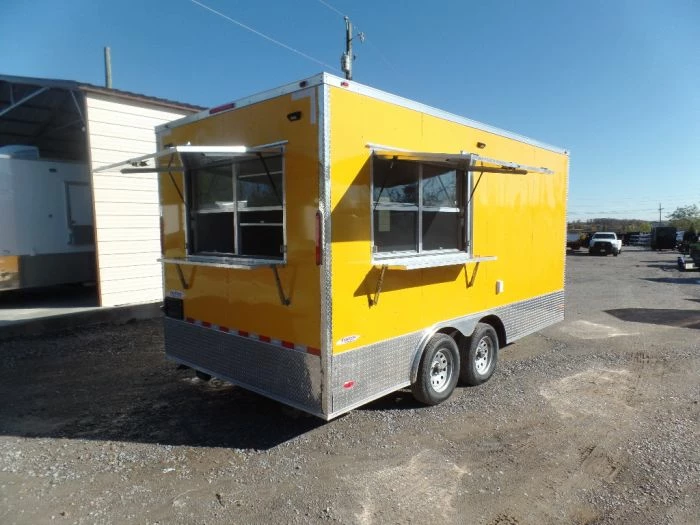 SLE Concessions 8.5' X 16' Yellow Event Concession Food Trailer
