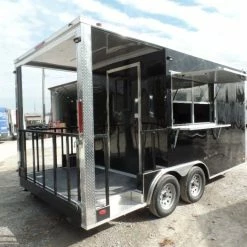 SLE Concessions 8.5' X 16' Black Porch Style Concession Food Trailer With Appliances