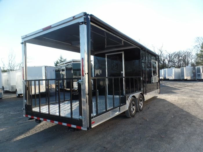 SLE Concessions 8.5' X 24' Black Porch Style Concession Food Trailer With Appliances - Image 2
