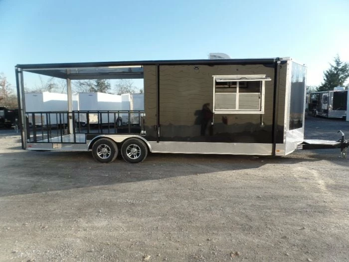 SLE Concessions 8.5' X 24' Black Porch Style Concession Food Trailer With Appliances