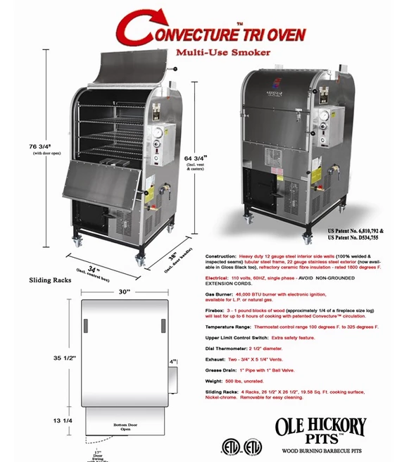 SLE Concessions Ole Hickory Pits Model CTO BBQ Smoker Convection Tri Oven - Image 3
